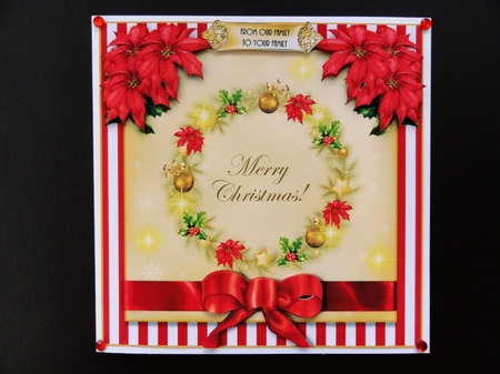 Poinsettia Wreath Card Topper 8x8  by Valerie Spowart