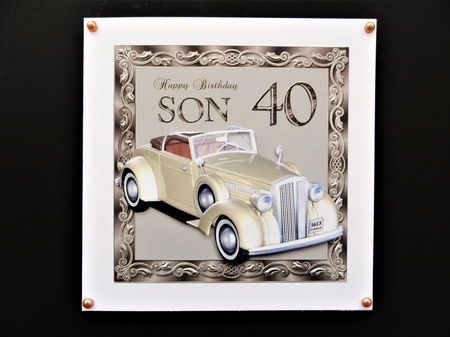 40th Birthday card for Son with vintage car by Valerie Spowart
