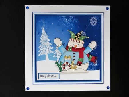 Snowman at night 7x7 card with decoupage by Valerie Spowart