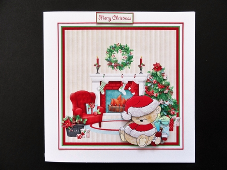 Boozy Christmas bear 7x7 card with decoupage by Valerie Spowart