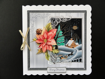 Sledge ride at night 7x7 card with decoupage by Valerie Spowart