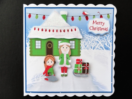Christmas girls & cottage by Valerie Spowart