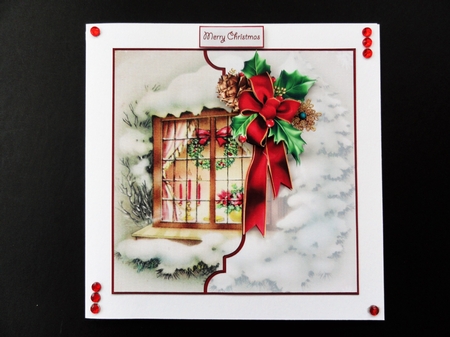 Christmas window and candles 7x7 card with decoupage by Valerie Spowart