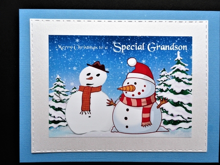 Christmas card toppers with winter scene and snowmen by Valerie Spowart