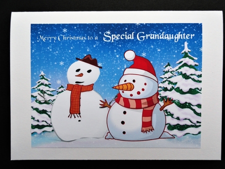 Christmas card toppers with winter scene and snowmen by Valerie Spowart