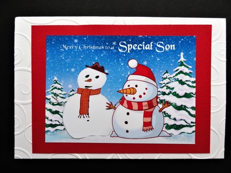 Christmas card toppers with winter scene and snowmen by Valerie Spowart