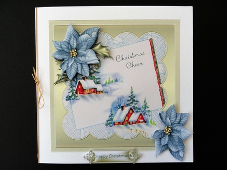 Vintage times and poinsettias 7x7 card by Valerie Spowart