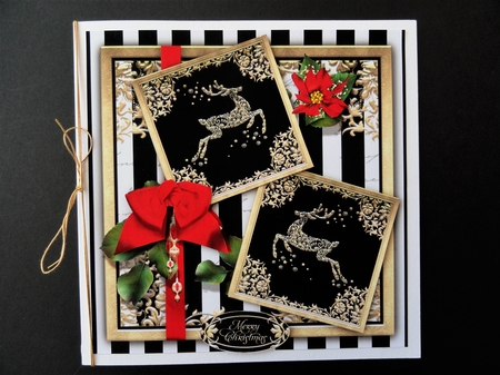 Golden Reindeer with Red Poinsettias Mini Kit by Valerie Spowart