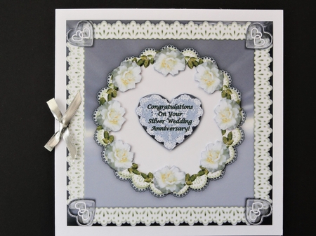 Silver Roses For My Love - 6 x 6 Topper for Birthday, Anniversary, Valentine etc. by Valerie Spowart