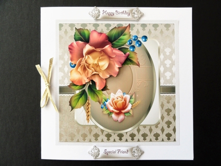 Autumn rose 7x7 card with decoupage by Valerie Spowart