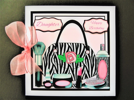 Birthday card for teenage girl with handbag and makeup items by Valerie Spowart
