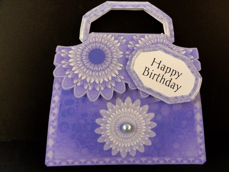 Flowers Purple Bag shaped card by Valerie Spowart