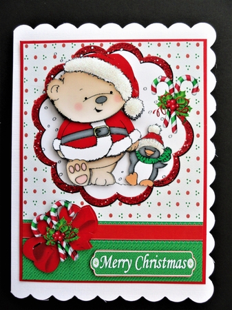 Santa Ted and penguin go for a walk by Valerie Spowart