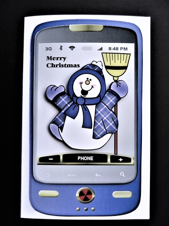 Smartphone Christmas Happy Snowman by Valerie Spowart