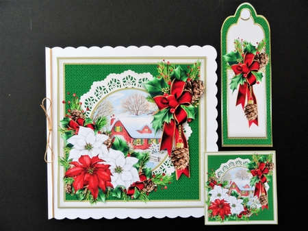 8x8 Snowy cottage scene with poinsettias mini kit by Valerie Spowart