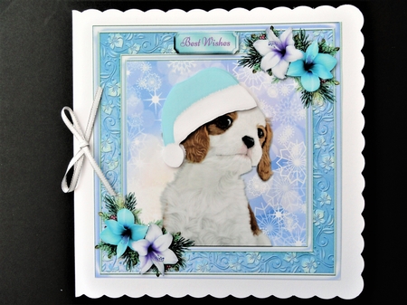 Adorable Cavalier With Blue Festive Hat 8x8 by Valerie Spowart