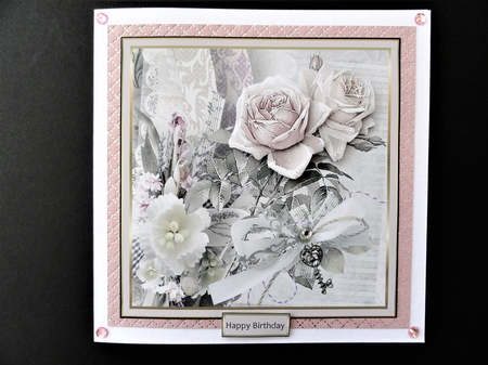 Delicate rose and flowers 7x7 card with decoupage by Valerie Spowart