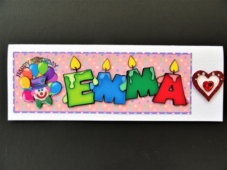 Large DL Clown Birthday Card - Name EMMA by Valerie Spowart