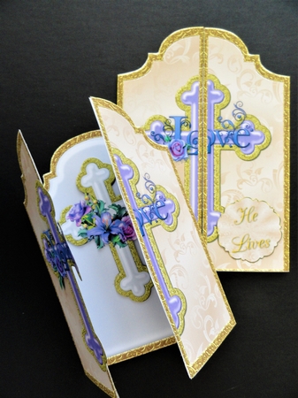 TRI-FOLD CARD AND ENVELOPE KIT - GORGEOUS CROSS DECOUPAGE CARD by Valerie Spowart