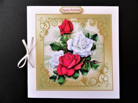 Red And White Roses Gold Card Front by Valerie Spowart