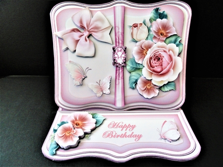 Pink Rose Book Easel Card Kit by Valerie Spowart