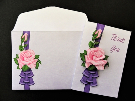 pink rose thank you mini card and envelope by Valerie Spowart