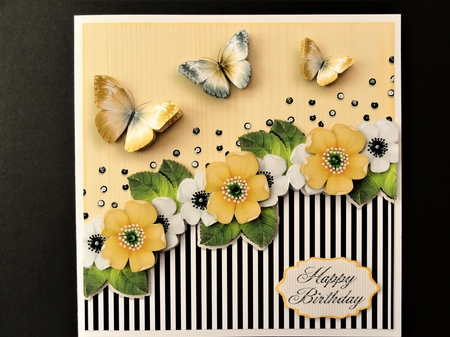 Vintage Stripes Flowers yellow 1122 by Valerie Spowart