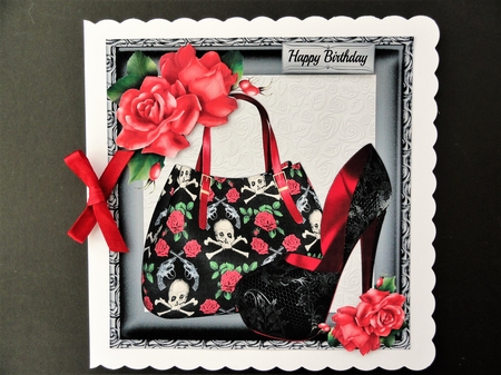 Beautiful Black & Red Handbag With Shoe 8x8 by Valerie Spowart