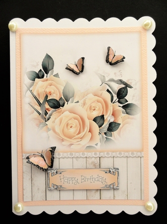 Rose & Butterfly Card Topper - Soft Apricot by Valerie Spowart