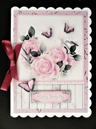 Rose & Butterfly Card Topper - Pink by Valerie Spowart
