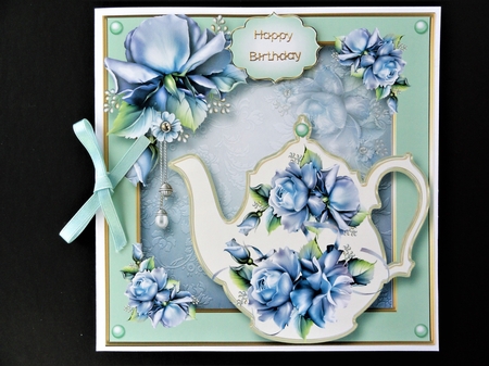 Floral Teapot & Blue Flowers 8x8 by Valerie Spowart