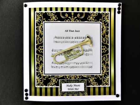 All That Jazz Trumpet Music Sheet - 8 x 8 Card Topper - PU 300dpi by Valerie Spowart