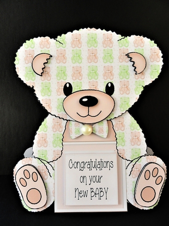 Harry  - A Frame Floral Teddy Bear Card - Baby Boy by Valerie Spowart