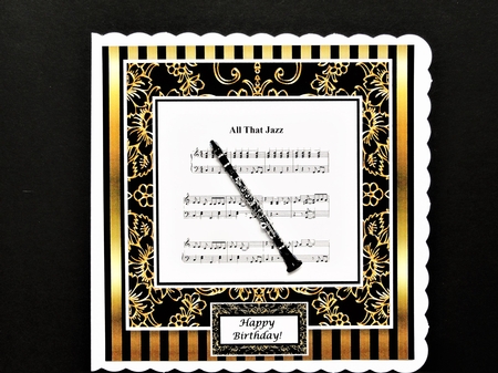 All That Jazz Clarinet Music Sheet - 8 x 8 Card Topper - PU 300 dpi by Valerie Spowart