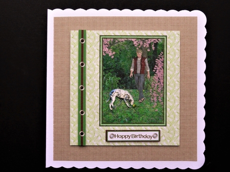 Young man walking his dog quick card. by Valerie Spowart