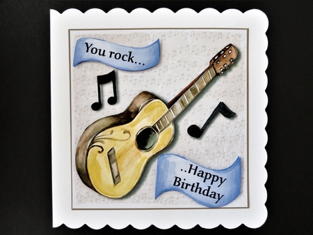 You Rock Guitar birthday card 6 x 6 topper by Valerie Spowart