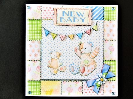 New Baby - Patchwork Bears - Blue by Valerie Spowart