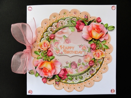 Peachy Pink Roses Scalloped Round Topper & Decoupage by Valerie Spowart