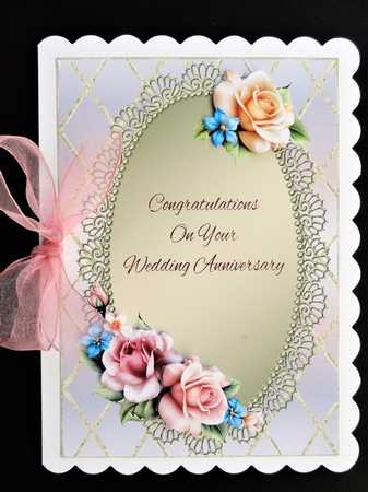 Multi & Gold Roses Anniversary Card Front by Valerie Spowart
