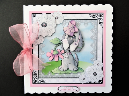 Cute Dog With Flower Square Card Front by Valerie Spowart