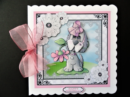 Cute Dog With Flower Square Card Front by Valerie Spowart