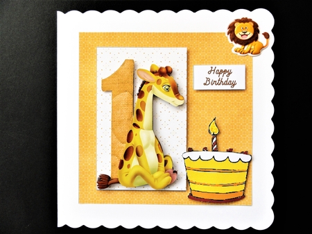 1 YEAR BIRTHDAY GIRAFFE CARD FRONT by Valerie Spowart