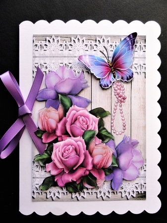 English Roses, Wood & lace Quick Card by Valerie Spowart