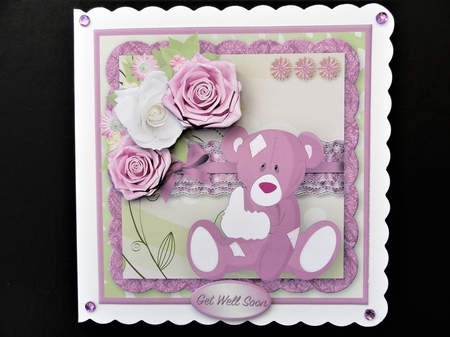 Poor Teddy Get Well Decoupage Card by Valerie Spowart