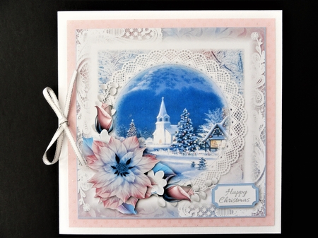 Pink and Blue Church Christmas Scene 5 by Valerie Spowart