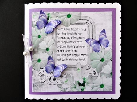 pretty white daisies, flowers and purple butterflies with verse 8x8 by Valerie Spowart