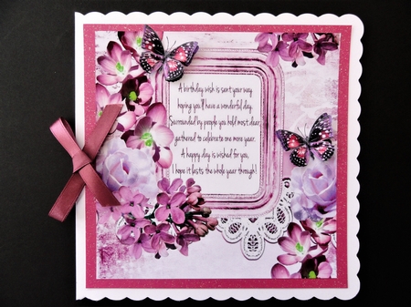 pretty shades of pink roses, flowers and butterflies with verse 8x8 by Valerie Spowart