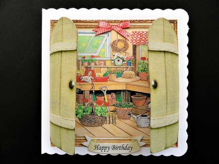 INSIDE THE GARDEN POTTING SHED UNISEX MULTI USE GET WELL BIRTHDAY ETC 6x6 by Valerie Spowart