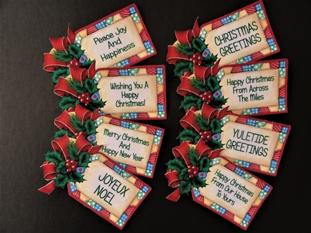 Holly and Ribbon Christmas Sentiment Tags by Valerie Spowart