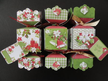 3D Red & White Poinsettia Flowers Decoupage Christmas Cracker Boxes by Valerie Spowart